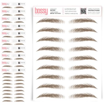 10 Pack Temporary Eyebrow Tattoos Waterproof Eyebrow Stickers, False Tattoos Hair Like Peel Off Instant Transfer Brows For Women And Men | Natural Strokes, Shaping (straight, brown)