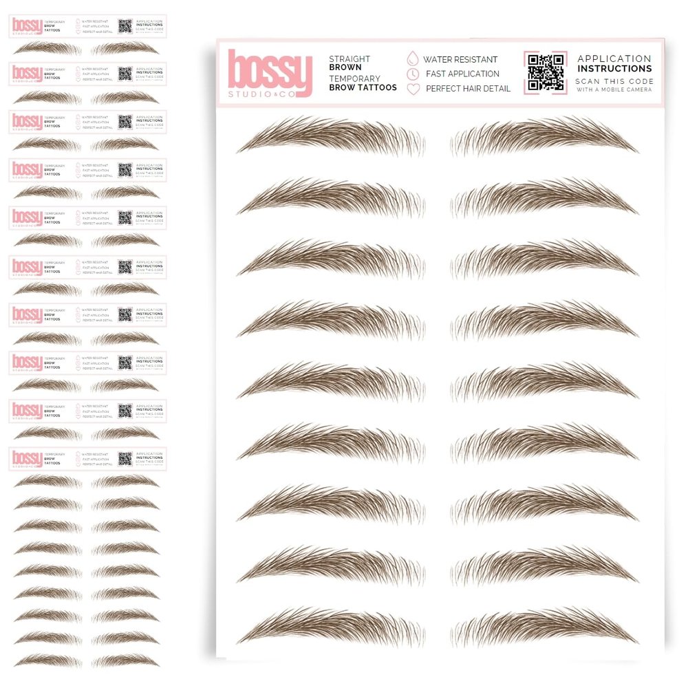 10 Pack Temporary Eyebrow Tattoos Waterproof Eyebrow Stickers, False Tattoos Hair Like Peel Off Instant Transfer Brows For Women And Men | Natural Strokes, Shaping (straight, brown)