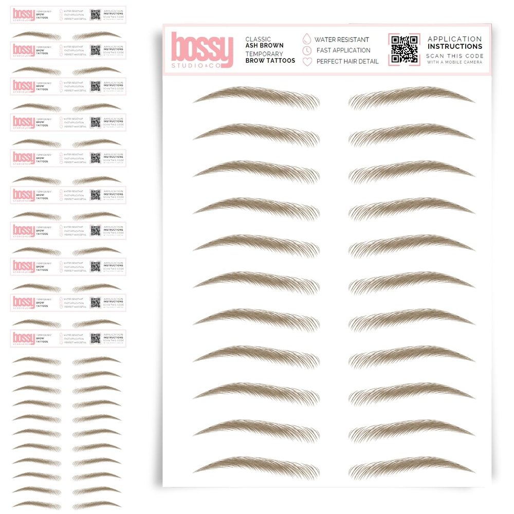 10 Pack Temporary Eyebrow Tattoos Waterproof Eyebrow Stickers, False Tattoos Hair Like Peel Off Instant Transfer Brows For Women And Men | Natural Strokes, Shaping (classic, ash brown)