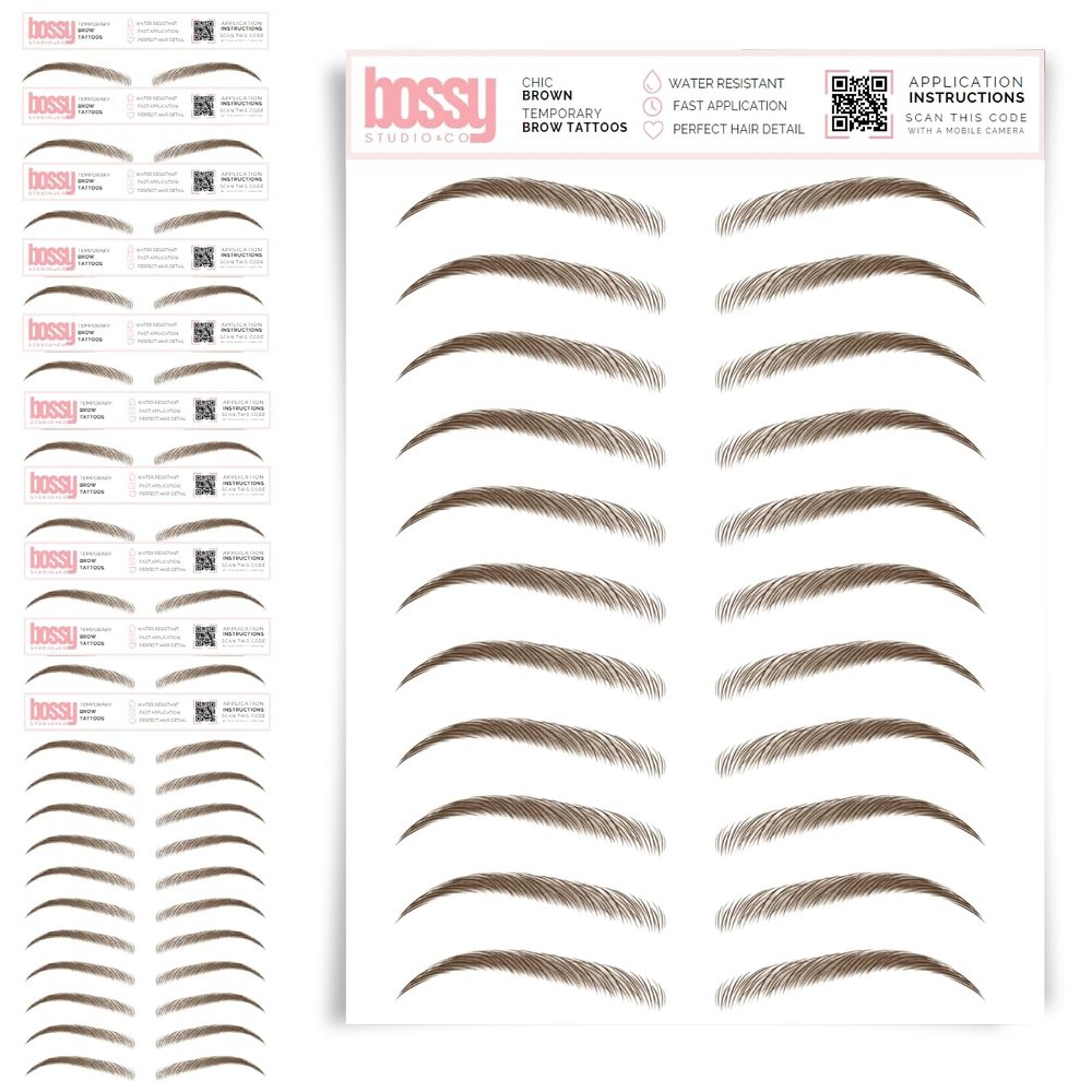 10 Pack Temporary Eyebrow Tattoos Waterproof Eyebrow Stickers, False Tattoos Hair Like Peel Off Instant Transfer Brows For Women And Men | Natural Strokes, Shaping (chic, brown)