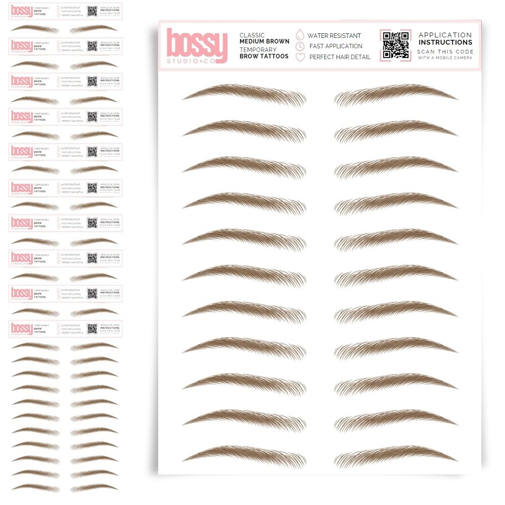 10 Pack Temporary Eyebrow Tattoos Waterproof Eyebrow Stickers, False Tattoos Hair Like Peel Off Instant Transfer Brows For Women And Men | Natural Strokes, Shaping (classic, medium brown)
