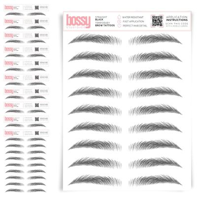 10 Pack Temporary Eyebrow Tattoos Waterproof Eyebrow Stickers, False Tattoos Hair Like Peel Off Instant Transfer Brows For Women And Men | Natural Strokes, Shaping (straight, black)