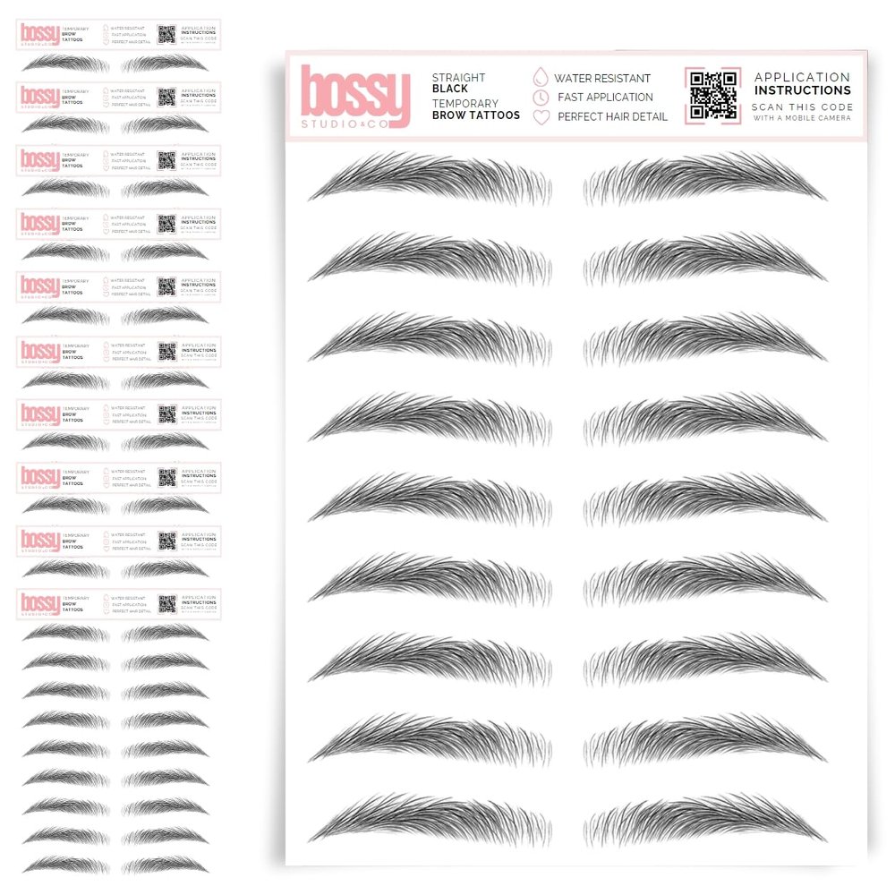 10 Pack Temporary Eyebrow Tattoos Waterproof Eyebrow Stickers, False Tattoos Hair Like Peel Off Instant Transfer Brows For Women And Men | Natural Strokes, Shaping (straight, black)