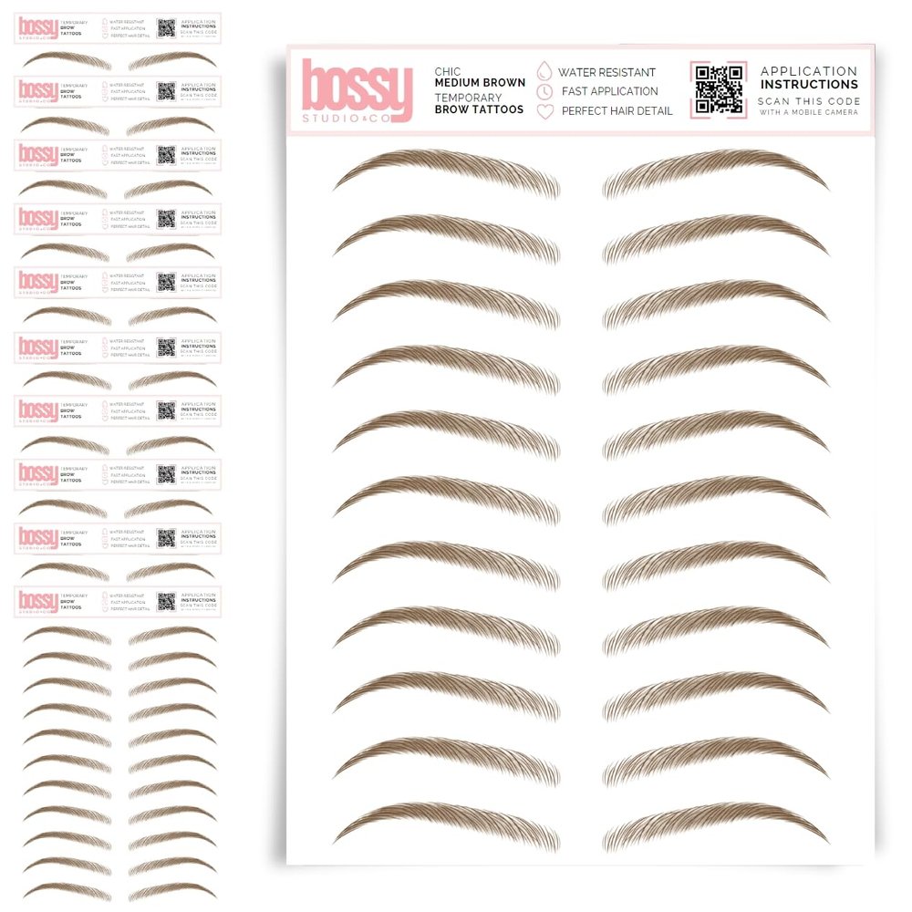 10 Pack Temporary Eyebrow Tattoos Waterproof Eyebrow Stickers, False Tattoos Hair Like Peel Off Instant Transfer Brows For Women And Men | Natural Strokes, Shaping (chic, medium brown)
