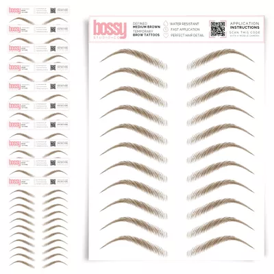 10 Pack Temporary Eyebrow Tattoos Waterproof Eyebrow Stickers, False Tattoos Hair Like Peel Off Instant Transfer Brows For Women And Men | Natural Strokes, Shaping (defined, medium brown)