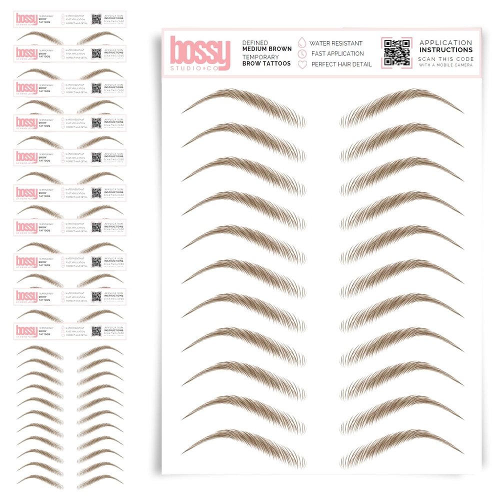 10 Pack Temporary Eyebrow Tattoos Waterproof Eyebrow Stickers, False Tattoos Hair Like Peel Off Instant Transfer Brows For Women And Men | Natural Strokes, Shaping (defined, medium brown)