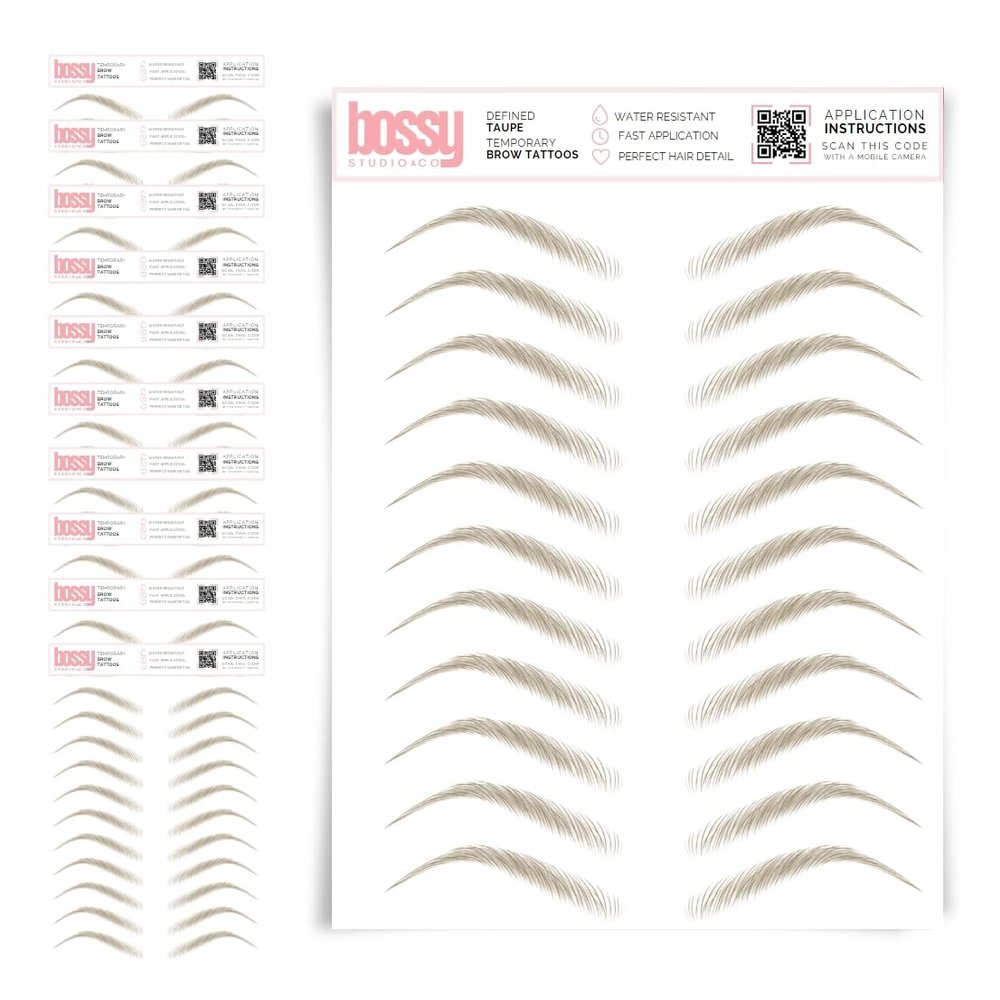 10 Pack Temporary Eyebrow Tattoos Waterproof Eyebrow Stickers, False Tattoos Hair Like Peel Off Instant Transfer Brows For Women And Men | Natural Strokes, Shaping (defined, taupe)