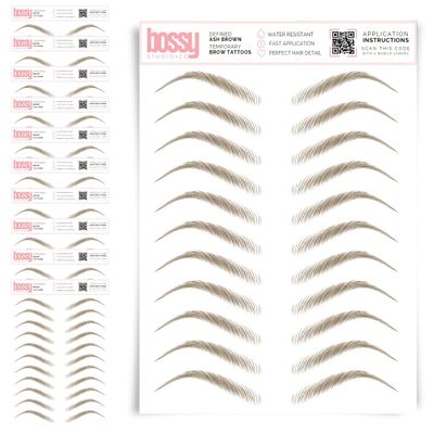 10 Pack Temporary Eyebrow Tattoos Waterproof Eyebrow Stickers, False Tattoos Hair Like Peel Off Instant Transfer Brows For Women And Men | Natural Strokes, Shaping (defined, ash brown)