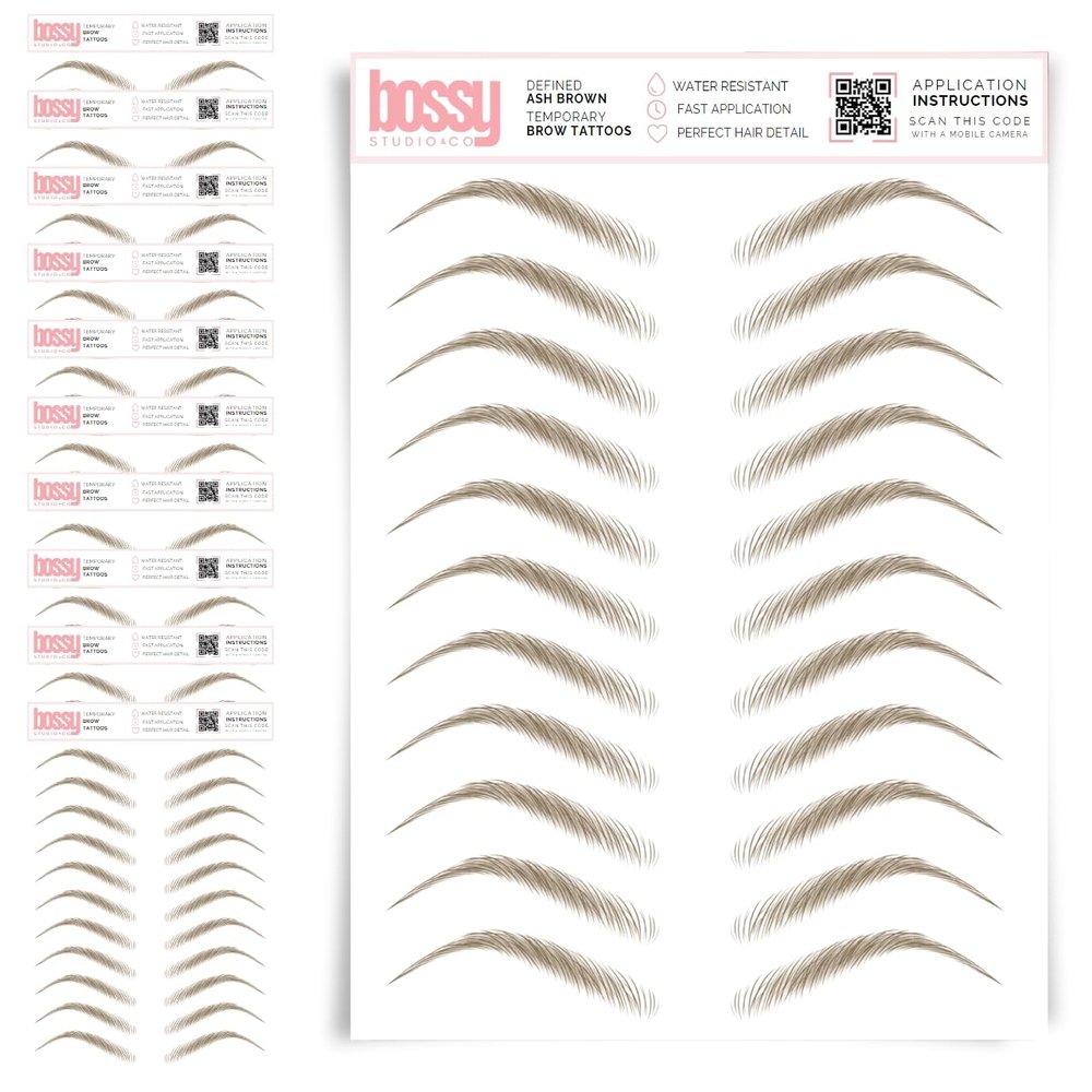 10 Pack Temporary Eyebrow Tattoos Waterproof Eyebrow Stickers, False Tattoos Hair Like Peel Off Instant Transfer Brows For Women And Men | Natural Strokes, Shaping (defined, ash brown)