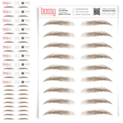10 Pack Temporary Eyebrow Tattoos Waterproof Eyebrow Stickers, False Tattoos Hair Like Peel Off Instant Transfer Brows For Women And Men | Natural Strokes, Shaping (straight, ash brown)