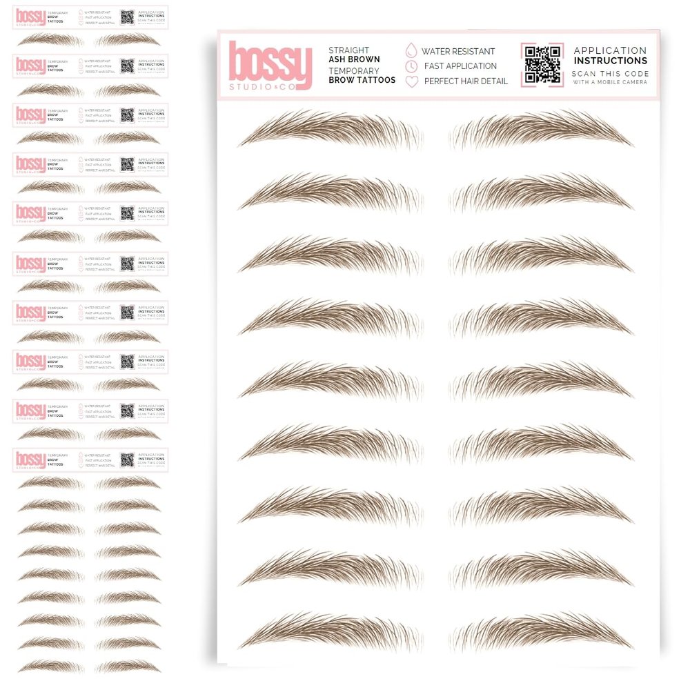 10 Pack Temporary Eyebrow Tattoos Waterproof Eyebrow Stickers, False Tattoos Hair Like Peel Off Instant Transfer Brows For Women And Men | Natural Strokes, Shaping (straight, ash brown)