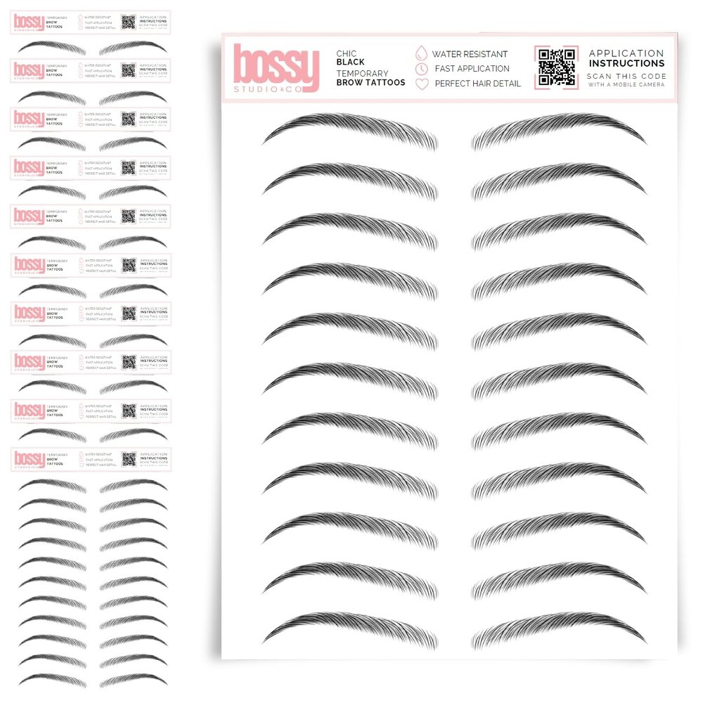 10 Pack Temporary Eyebrow Tattoos Waterproof Eyebrow Stickers, False Tattoos Hair Like Peel Off Instant Transfer Brows For Women And Men | Natural Strokes, Shaping (chic, black)