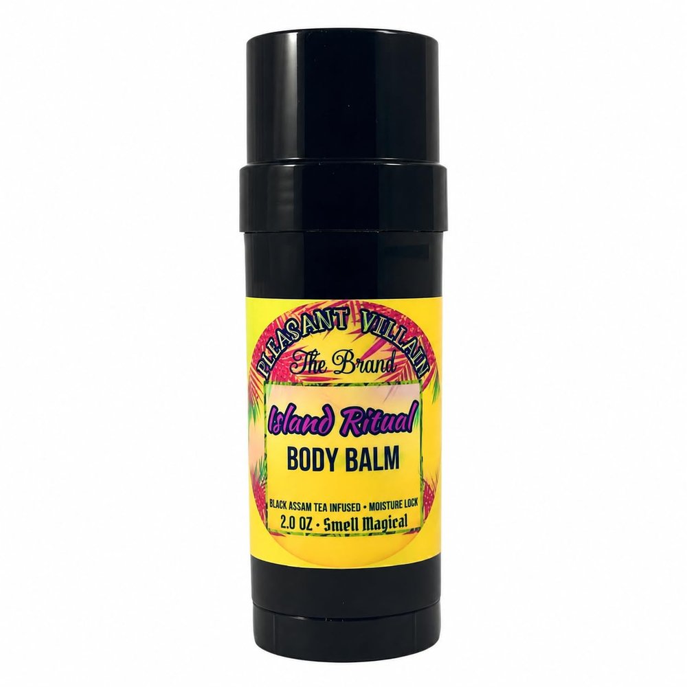 Pleasant Villain Body Balm (Island Ritual) Infused with a blend of Jojoba Oil, Grapeseed Oil, Squalane, Mango Butter and Black Assam Tea, soothes and moisturizes