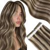 150G Hair Extensions Bundle-Dark Brown with Caramel Blonde 16 Inch 50G Tape in Hair Extensions and 100G Human Hair Weft Color #P4/27 Fashion Hair view 1
