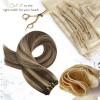 150G Hair Extensions Bundle-Dark Brown with Caramel Blonde 16 Inch 50G Tape in Hair Extensions and 100G Human Hair Weft Color #P4/27 Fashion Hair view 4