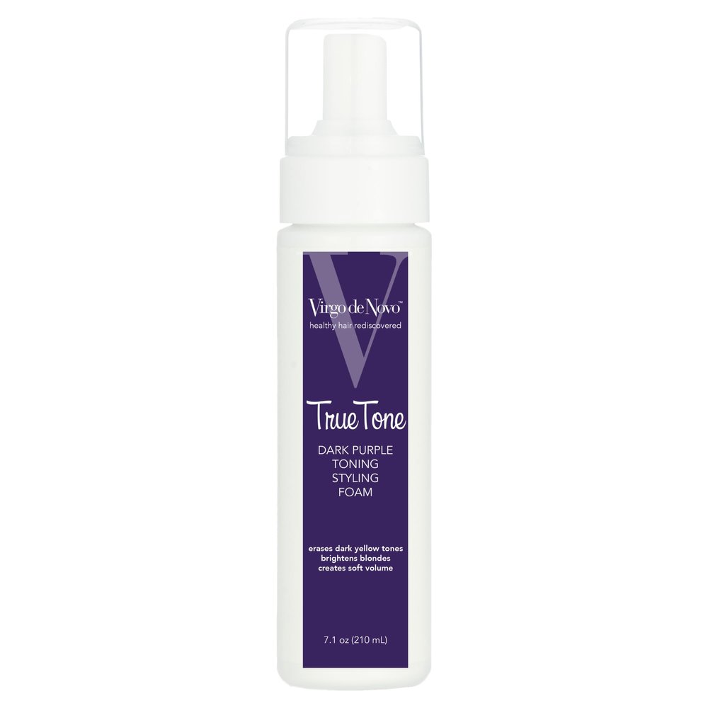 Virgo de Novo Dark Purple Toning & Styling Foam - Brightens Blondes - Brondes - Removes Dark Yellow & Brassy Tones on Balayaged, Bleached, or Highlighted Hair - Adds Natural Body - 7.1 oz