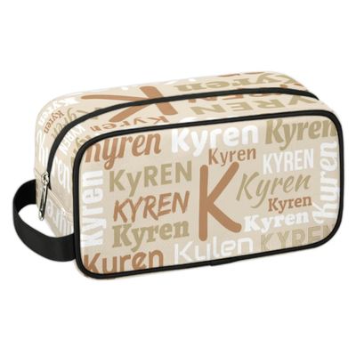 CURLYOOT Custom Makeup Bag with Name, Personalized Name Travel Toiletry Bag Makeup Organizer Case, Customized Cosmetic Bag with Name for Men Women Team Gifts, Light Brown