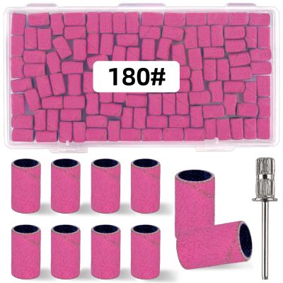 100 Pcs (180 Grit Pink)Sanding Bands Nail Drill Bit with 0.31in diameter,Nail Drill Bits Extreme Fine Grit Sanding Band,Sanding Belt Upgrade Mandrel Bits,Professional Nail Drill Bit for Acrylic Nails