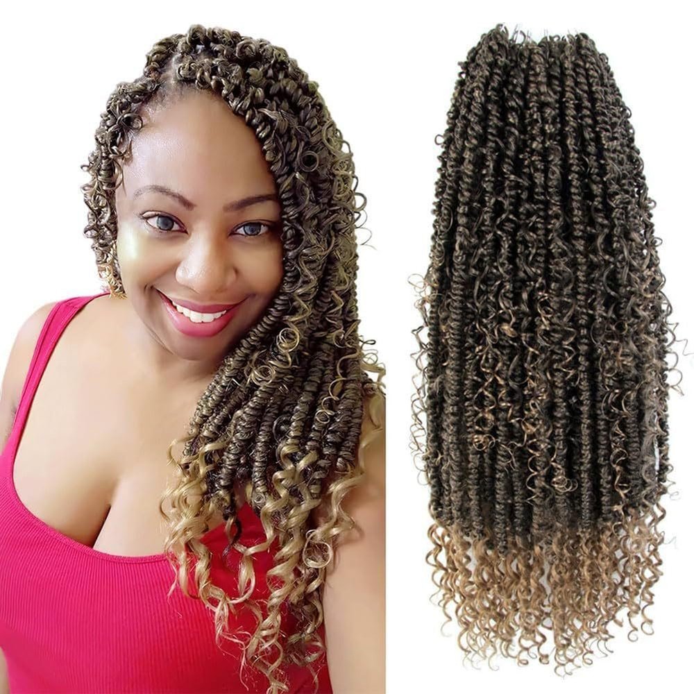 Goddess Passion Twist Crochet Hair with Curly Ends 18 Inch 3 Packs Boho Style Pre Looped Pre-twisted Braids Hair Extension (#1B/27)