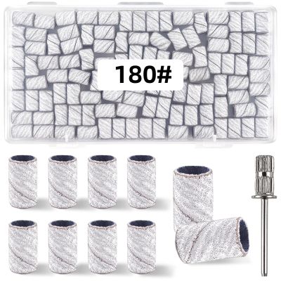 100 Pcs (180 Grit White)Sanding Bands Nail Drill Bit with 0.31in diameter,Nail Drill Bits Extreme Fine Grit Sanding Band,Sanding Belt Upgrade Mandrel Bits,Professional Nail Drill Bit for Acrylic Nails