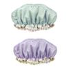 2 Pack Shower Caps, Elastic and Reusable Bonnet, Double Waterproof Layers, Bath Caps for Women (Green/Purple) view 1
