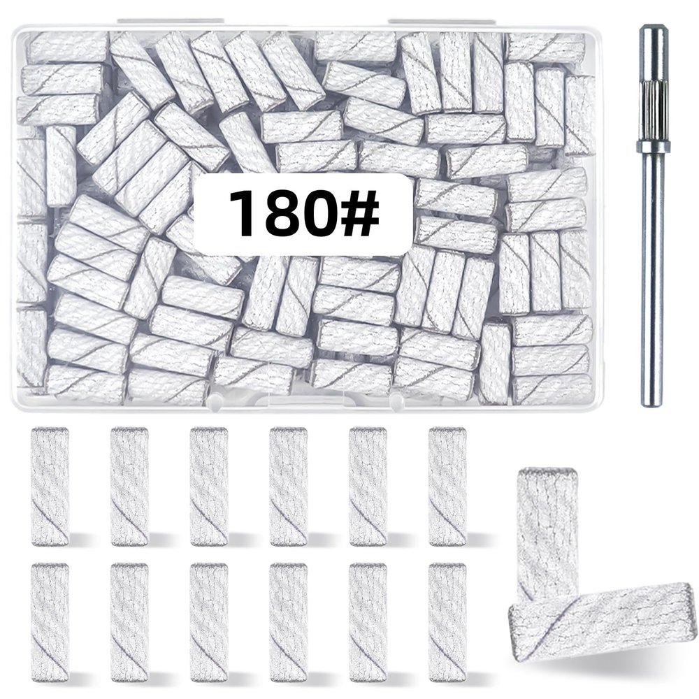 100 Pcs (180 Grit White) Small Sanding Bands Nail Drill Bit,Nail Drill Bits,Extreme Fine Grit Mini Sanding Band,Nail Bits,Upgrade 3.1mm Mandrel Bits,Professional Nail Drill Bit for Acrylic Nails