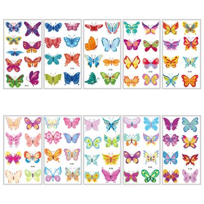 10 beautiful butterfly tattoo stickers, disposable temporary tattoo stickers, suitable for girls' decoration, birthday party decoration, daily makeup carnival (mixed style)