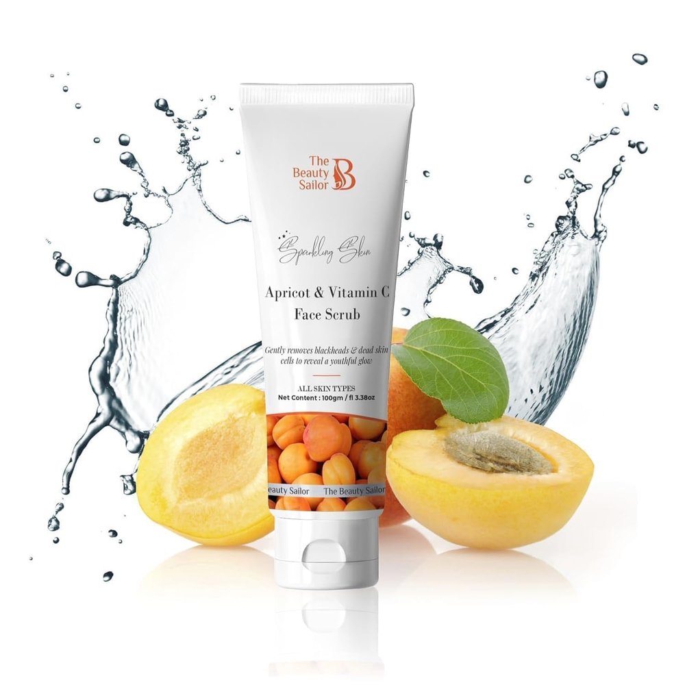 Apricot and Vitamin C Face Scrub | For Bright And Glowing Skin | Naturally Exfoliating | Removes Blackheads & Dead Skin Cells | Suitable to All Skin Types for Men and Women | 100gm