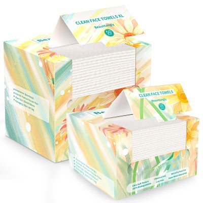 Beauntangly Disposable Face Towel, Soft Thick Absorbent Dual-Sided Biodegradable Facial Cleansing Towels, 75Ct