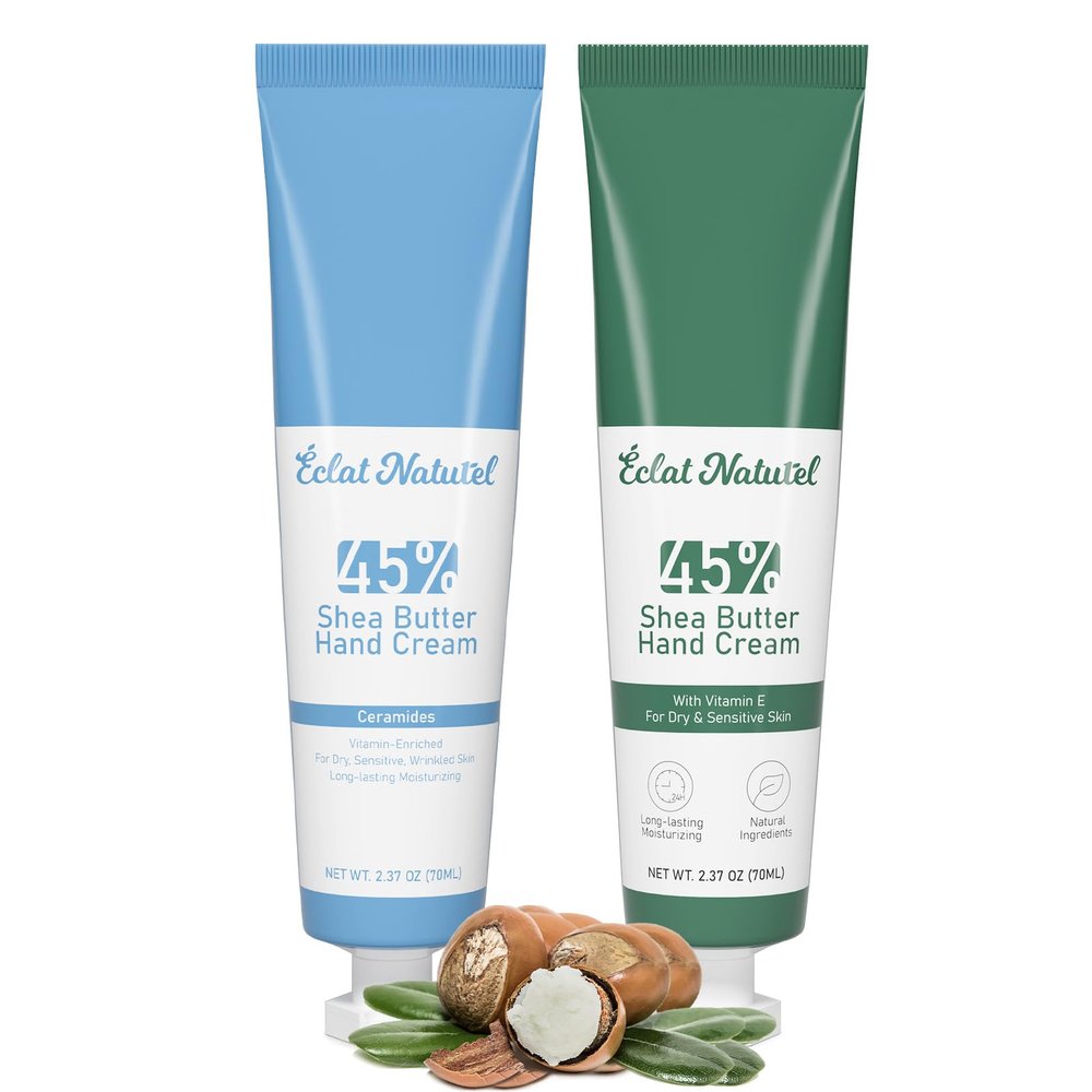 CLAT NATUREL Shea Butter Hand Cream, Hand Moisturizer with 45% Shea Butter, Ceramides and Vitamin E, Hydrating Deep Moisturizing Cream, Hand Lotion for Dry Hands (Pack of 2)