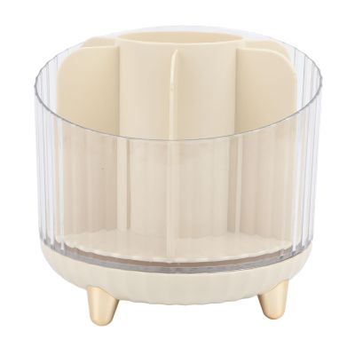 360 Degree Rotating Makeup Brushes Organizer, Large Capacity Lipstick Cosmetics Storage Box, Cream White for Makeup Beginners