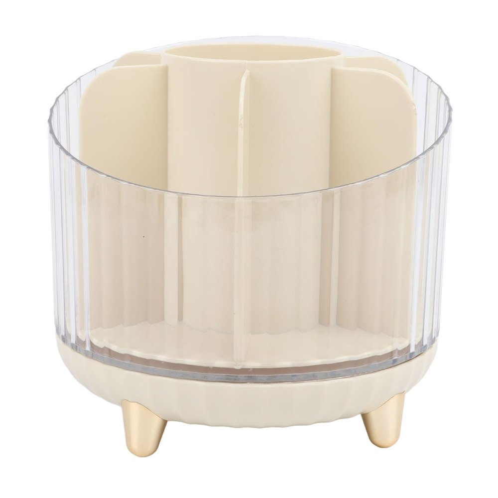 360 Degree Rotating Makeup Brushes Organizer, Large Capacity Lipstick Cosmetics Storage Box, Cream White for Makeup Beginners