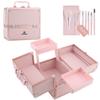 CHUANGJIN Makeup Train Case 2 Trays Makeup Box Organizer Portable Travel Makeup Case Lockable Makeup Storage Organizer Cosmetic Box for Jewelry Nail Tech Brushes Accessories Tool, Pink Pro view 1
