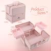 CHUANGJIN Makeup Train Case 2 Trays Makeup Box Organizer Portable Travel Makeup Case Lockable Makeup Storage Organizer Cosmetic Box for Jewelry Nail Tech Brushes Accessories Tool, Pink Pro view 2