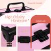 CHUANGJIN Makeup Train Case 2 Trays Makeup Box Organizer Portable Travel Makeup Case Lockable Makeup Storage Organizer Cosmetic Box for Jewelry Nail Tech Brushes Accessories Tool,Black Pink Pro view 2