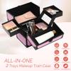 CHUANGJIN Makeup Train Case 2 Trays Makeup Box Organizer Portable Travel Makeup Case Lockable Makeup Storage Organizer Cosmetic Box for Jewelry Nail Tech Brushes Accessories Tool,Black Pink Pro view 4