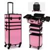CHUANGJIN Particle Rolling Makeup Train Case Professional Cosmetic Trolley Large Storage Organizer with Key Swivel Wheels Salon Barber Case -Extra Portable Cosmetic Bag, Pink view 1