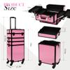 CHUANGJIN Particle Rolling Makeup Train Case Professional Cosmetic Trolley Large Storage Organizer with Key Swivel Wheels Salon Barber Case -Extra Portable Cosmetic Bag, Pink view 3