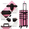 CHUANGJIN Particle Rolling Makeup Train Case Professional Cosmetic Trolley Large Storage Organizer with Key Swivel Wheels Salon Barber Case -Extra Portable Cosmetic Bag, Pink view 4