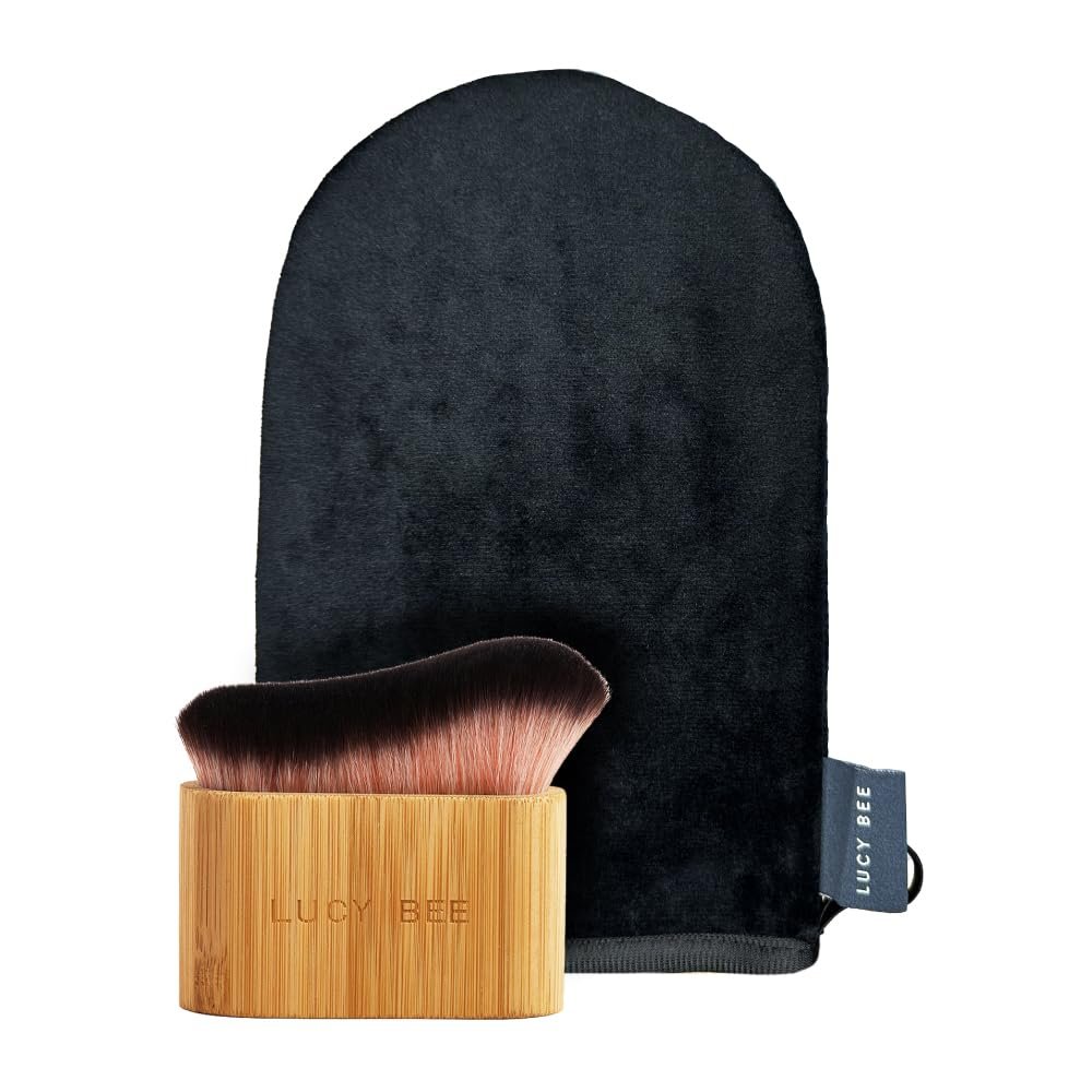 Lucy Bee Self Tanning Mitt & Blending Brush for Streak-Free, Natural-Looking Tan, Washable & Reusable Tan Applicators for Face & Body