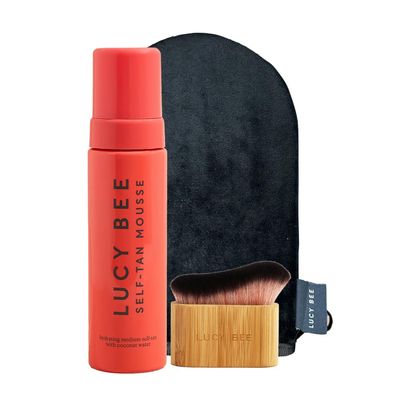 Lucy Bee Self Tan Mousse, Mitt & Blending Brush for a Streak-Free, Natural-Looking Tan, Vegan Tan for Face & Body, Sensitive Skin Friendly