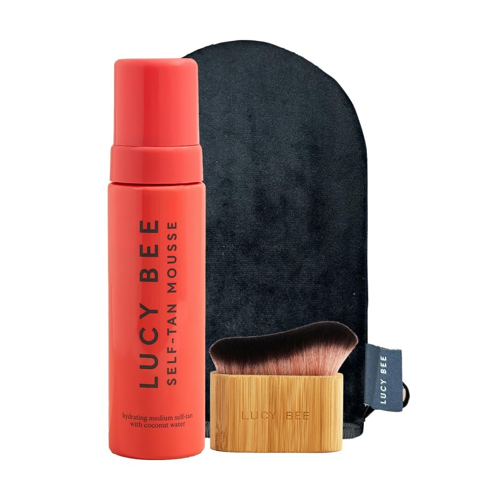 Lucy Bee Self Tan Mousse, Mitt & Blending Brush for a Streak-Free, Natural-Looking Tan, Vegan Tan for Face & Body, Sensitive Skin Friendly