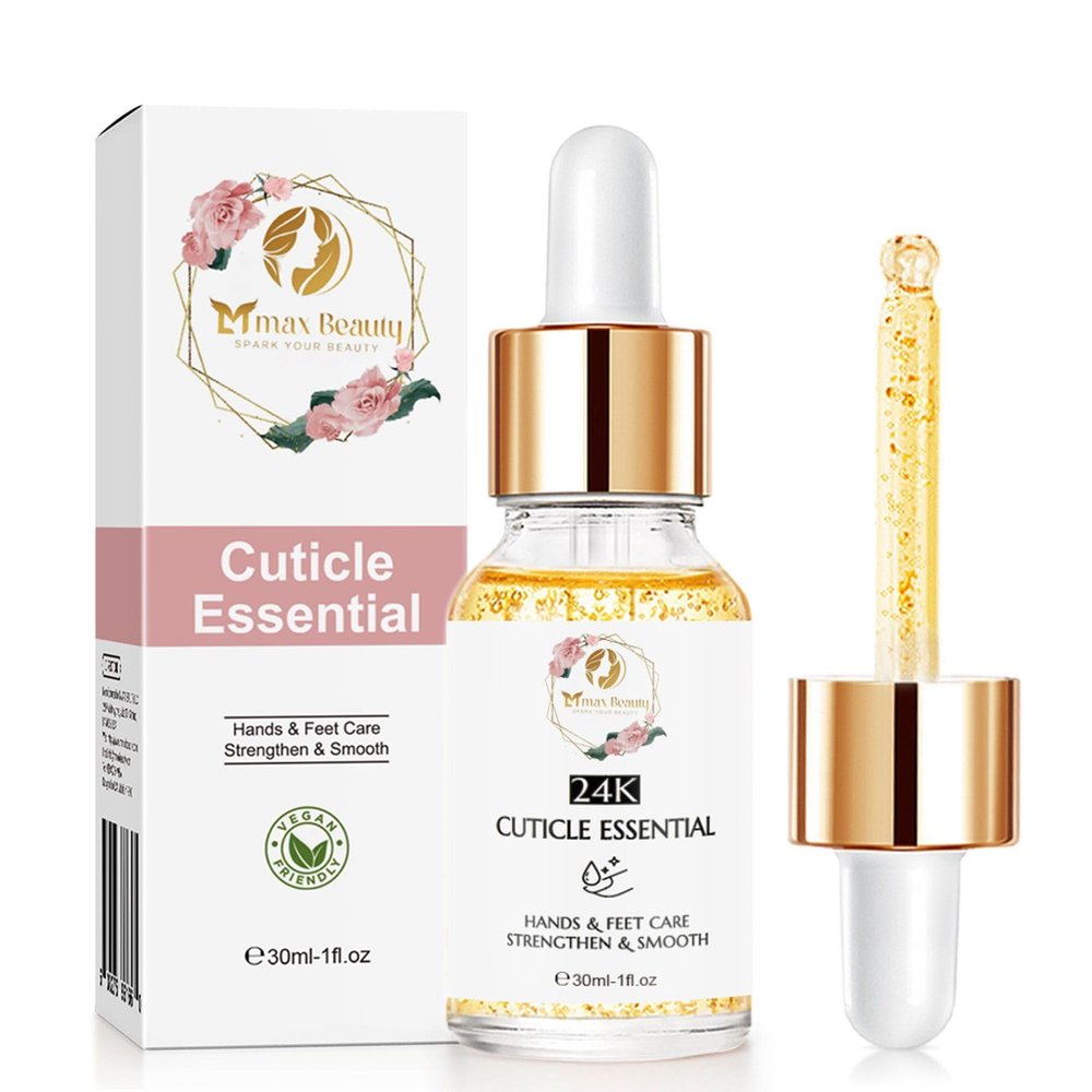 MMAX BEAUTY Cuticle Essential Oil 24k Gold for Nail Strength & Smoothness | Rose Jojoba Mineral Nail Oil - Natural Nail Oil Cuticle Softener, Moisturizes & Conditions Cuticles & Nail Beds, 30ml