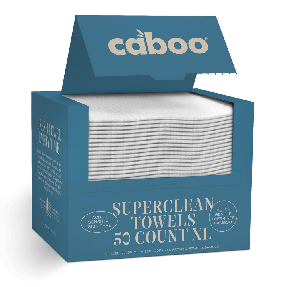 Caboo Tree Free Disposable Face Towels 50 Soft, Lint-Free Towels | Extra-Large 10x11.5 | Gentle Alternative to Makeup Wipes & Washcloths