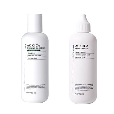 Deoproce AC CICA Calming Boosting Toner 150ml + Pore & Sebum Clear Water 150ml Duo Korean Skin Care for Hydration and Oil Balance