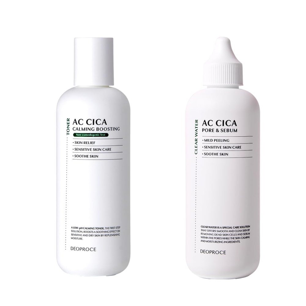 Deoproce AC CICA Calming Boosting Toner 150ml + Pore & Sebum Clear Water 150ml Duo  Korean Skin Care for Hydration and Oil Balance