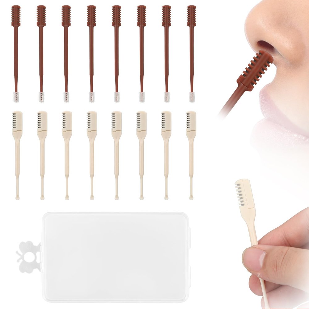 16 Pcs 2 in 1 Nose Hair Trimmer, Manual Nasal Hair Cutter Portable Nose Hair Remover Razors with Ear Picker Rotating Double Sided & Single Sided Nose Hair Cleaner for Women Men