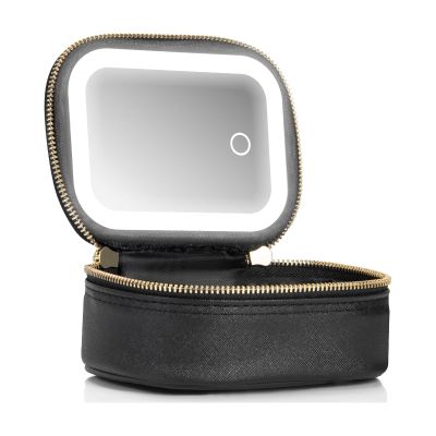 Mini Makeup Bag with Led Mirror, Small Travel Make up Bag 3 Light Modes Adjustable Brightness, for Women Organizer Cosmetic Bag, Portable Travel Train Toiletry Bag, for Pool Parties Work Touch-Ups