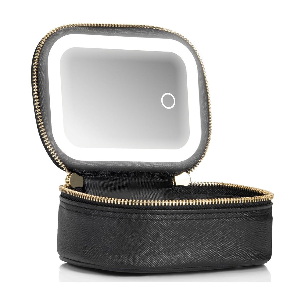 Mini Makeup Bag with Led Mirror, Small Travel Make up Bag 3 Light Modes Adjustable Brightness, for Women Organizer Cosmetic Bag, Portable Travel Train Toiletry Bag, for Pool Parties Work Touch-Ups