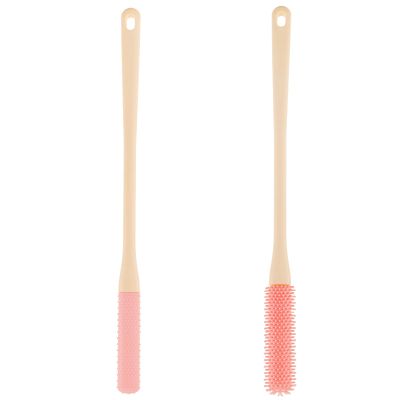 2 Pcs Toe Gap Cleaning Brush, Foot Back Scrubber in Shower, Long Handle Foot Brush, Foot Scrubber for Shower, No Bending to Remove The Dead Skin of The Feet, Exfoliating Brush for Men and Women (Pink)